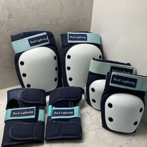 Dark Lightning 3-in-1 Adult/Youth(14+) Elbow Wrist‎ Knee Pads, Size L, Aqua Blue